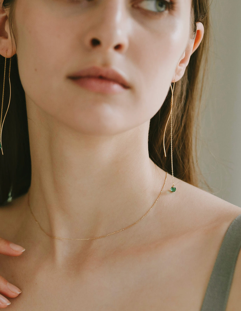 10K Gold Gemstone Wavy Long Earrings | ORNE-TEAR
