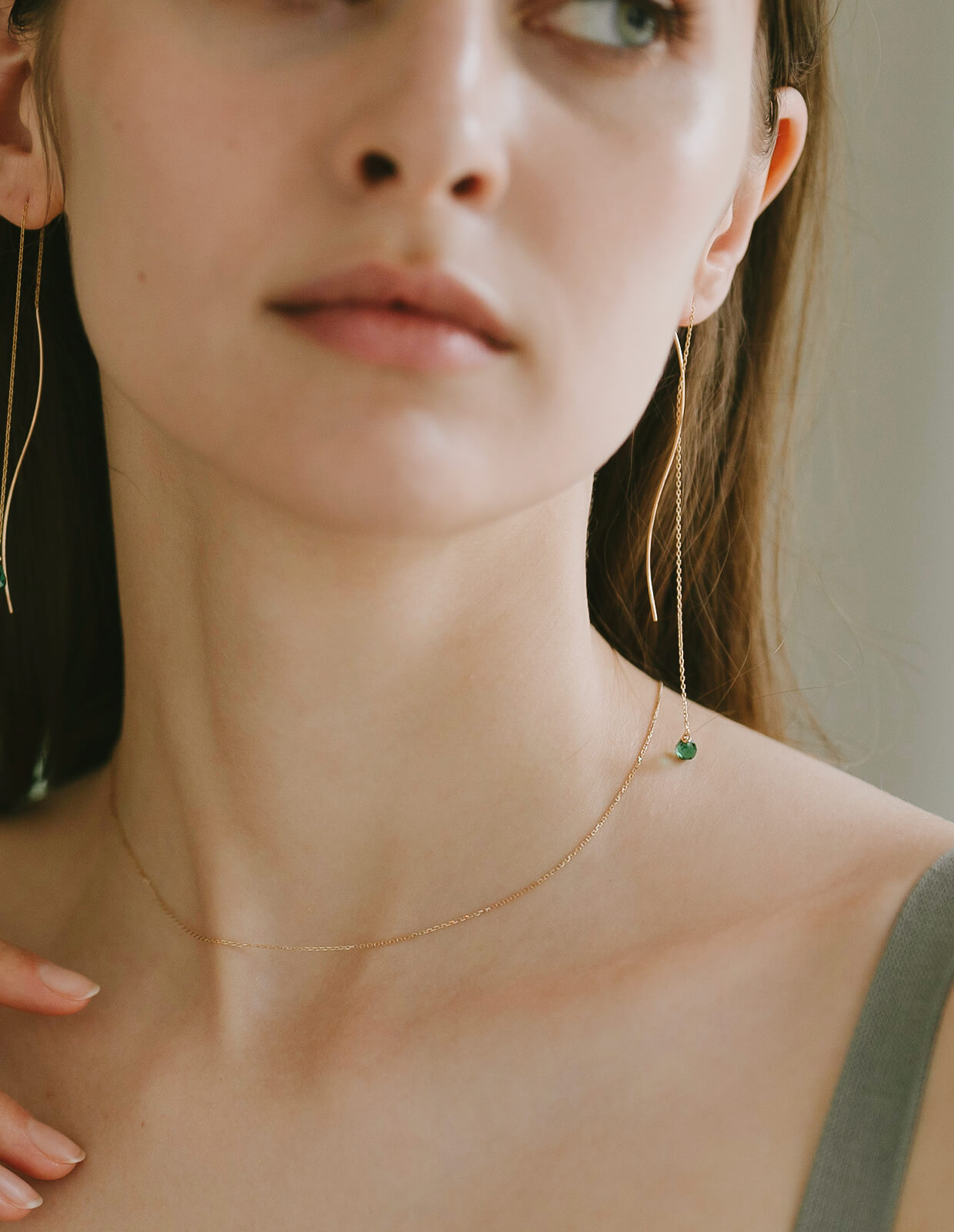 10K Gold Gemstone Wavy Long Earrings | ORNE-TEAR