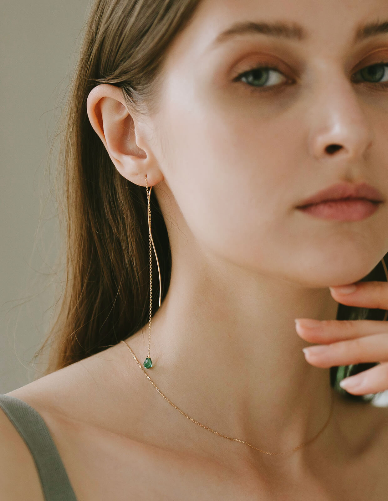 10K Gold Gemstone Wavy Long Earrings | ORNE-TEAR