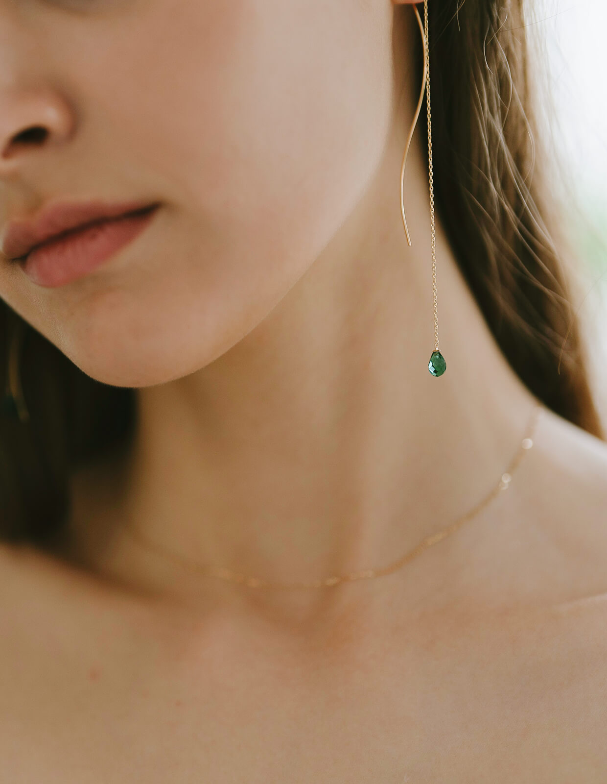 10K Gold Gemstone Wavy Long Earrings | ORNE-TEAR