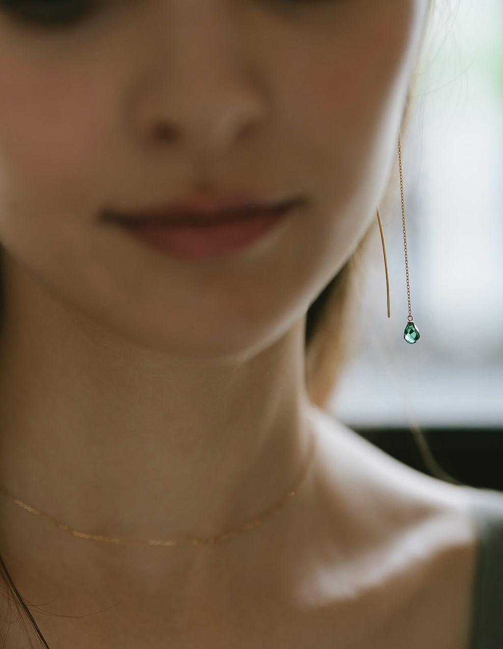 10K Gold Gemstone Wavy Long Earrings | ORNE-TEAR