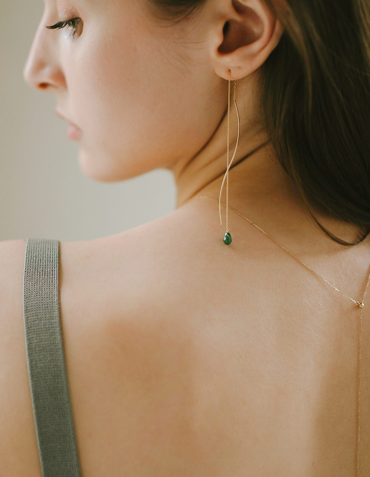 10K Gold Gemstone Wavy Long Earrings | ORNE-TEAR