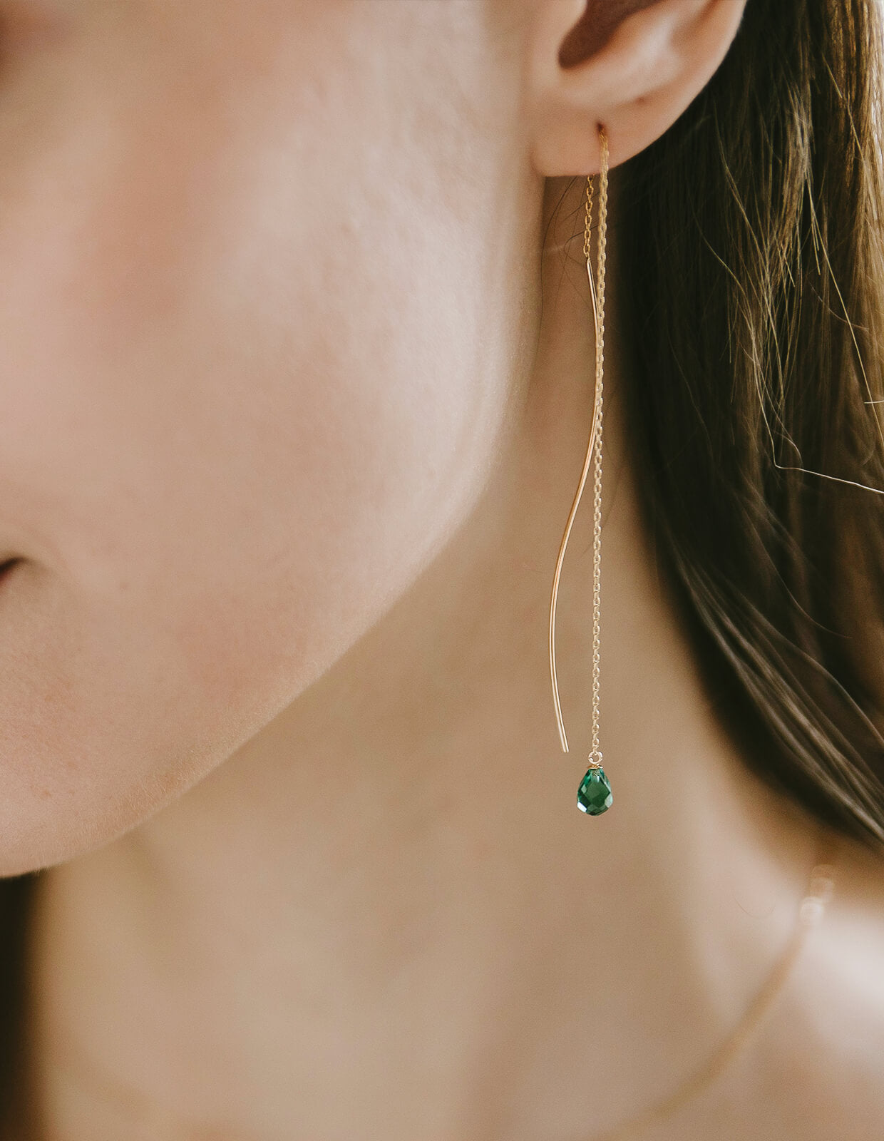 10K Gold Gemstone Wavy Long Earrings | ORNE-TEAR