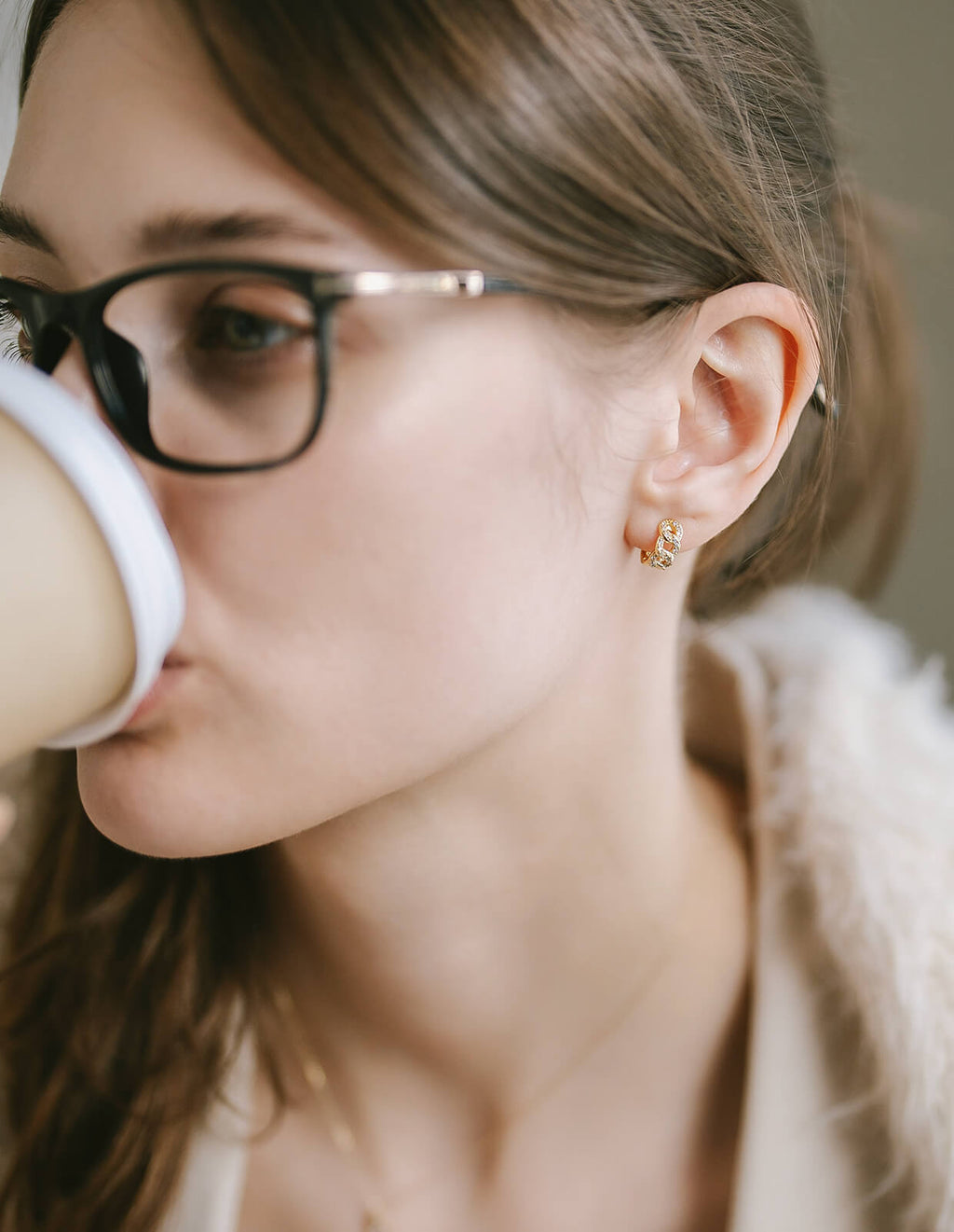 18K Gold Plated Sterling Silver Chain Cz Pave Hoop Earrings | KYKLOS-CHAIN