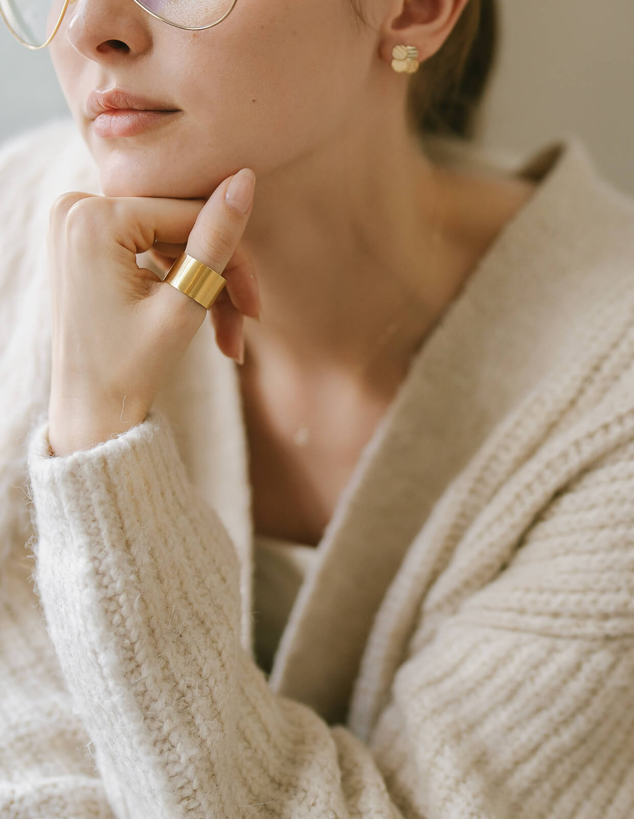 18K Gold Plated Sterling Silver Wide Tube Ring | TORONC MATTE