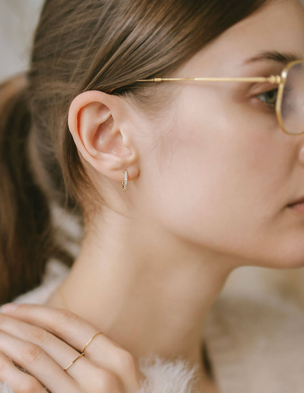 18K Gold Plated Sterling Silver Straight Pave Hoop Earrings | KYKLOS-STR