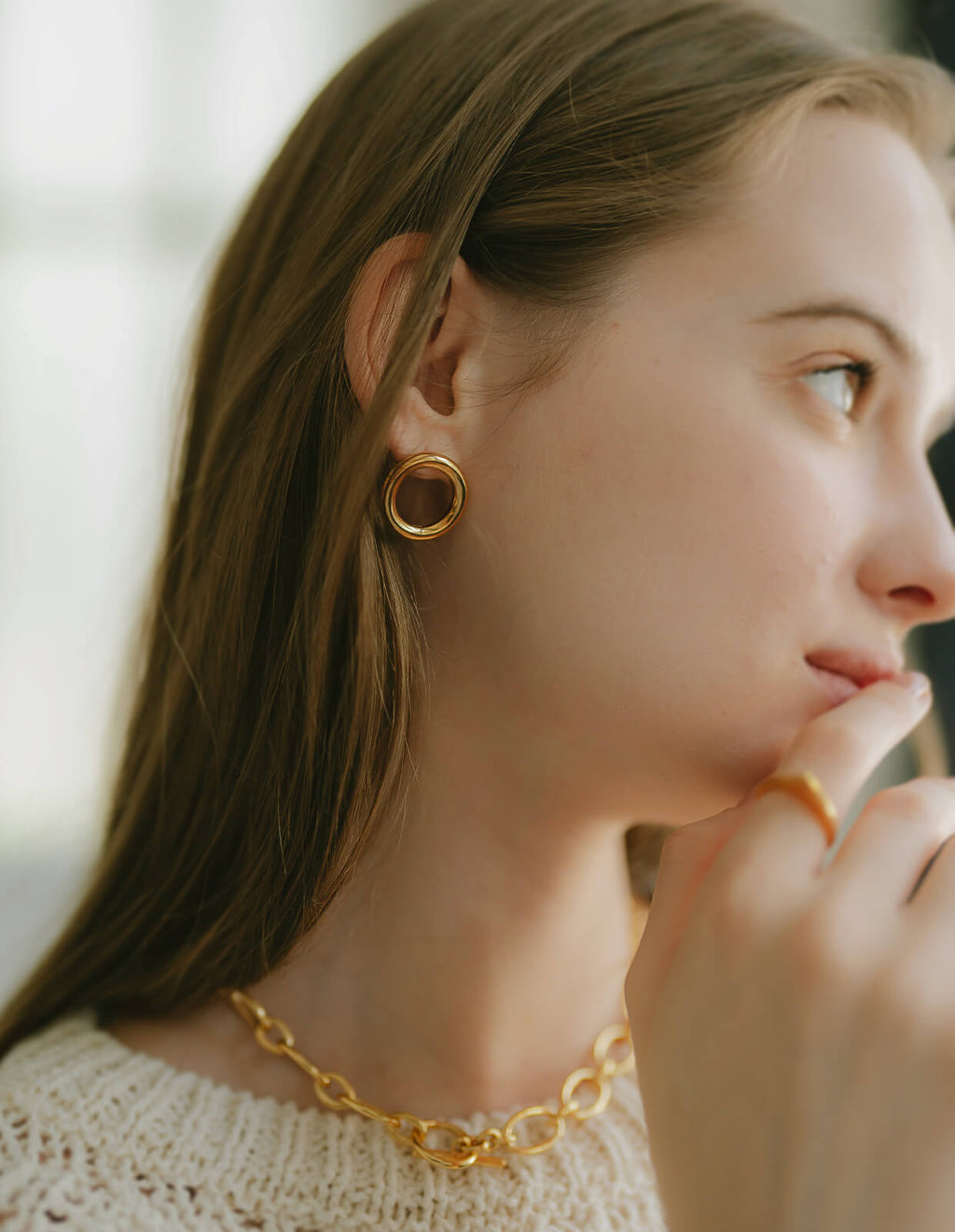 18K Gold Plated Sterling Silver Puffy Hoop Pierce | AUREOLA