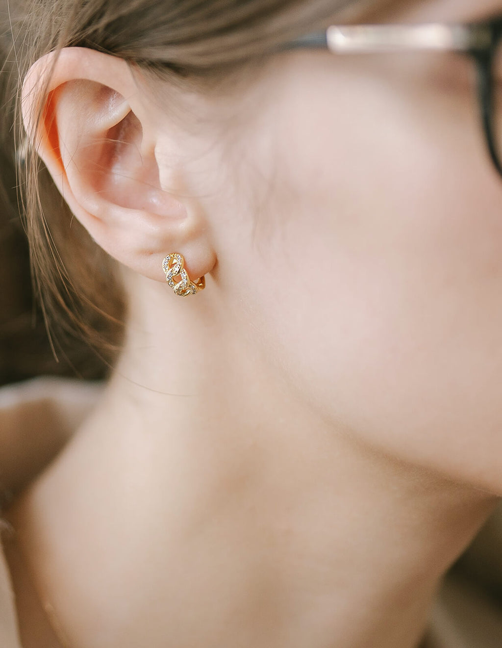 18K Gold Plated Sterling Silver Chain Cz Pave Hoop Earrings | KYKLOS-CHAIN