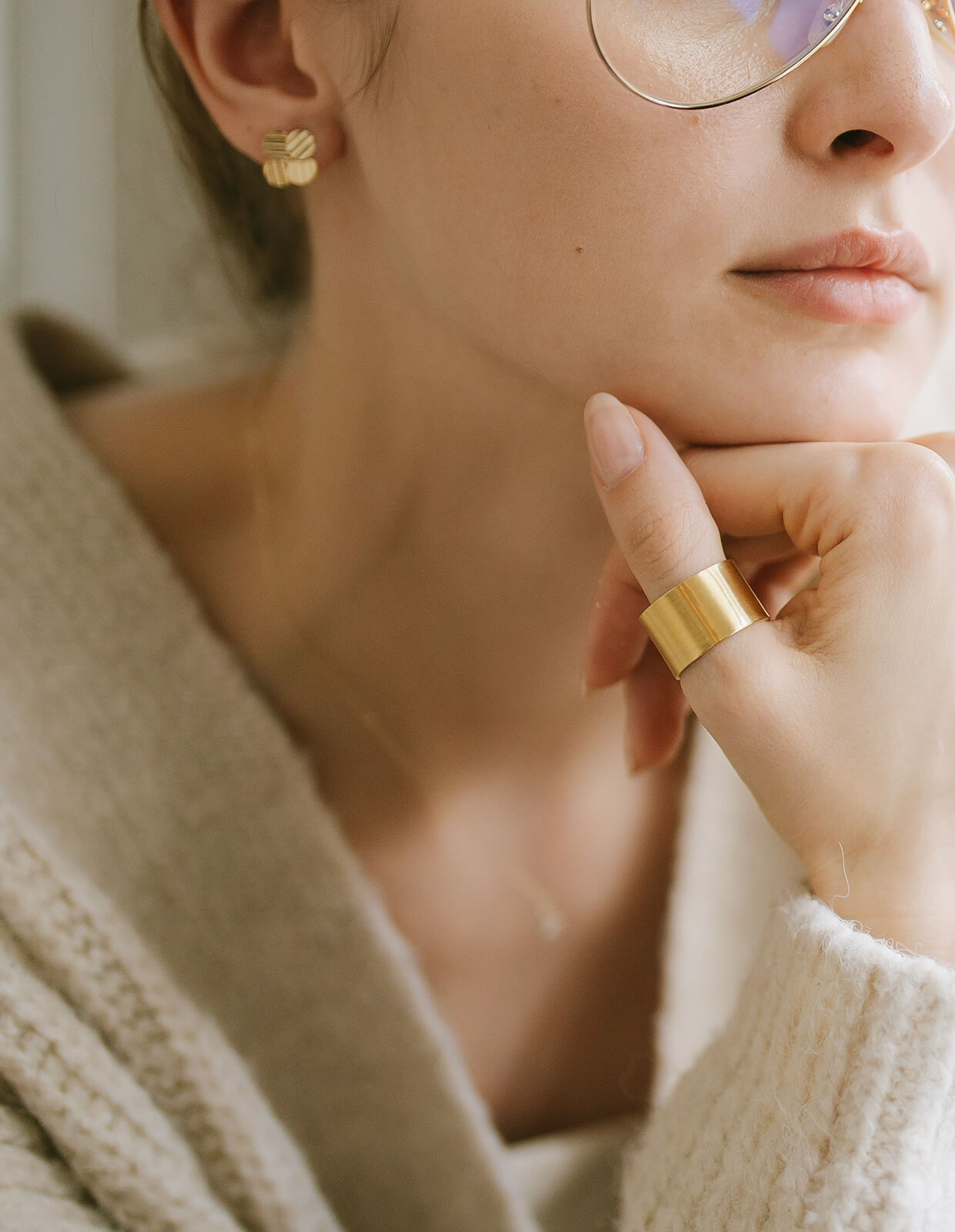 18K Gold Plated Sterling Silver Wide Tube Ring | TORONC MATTE