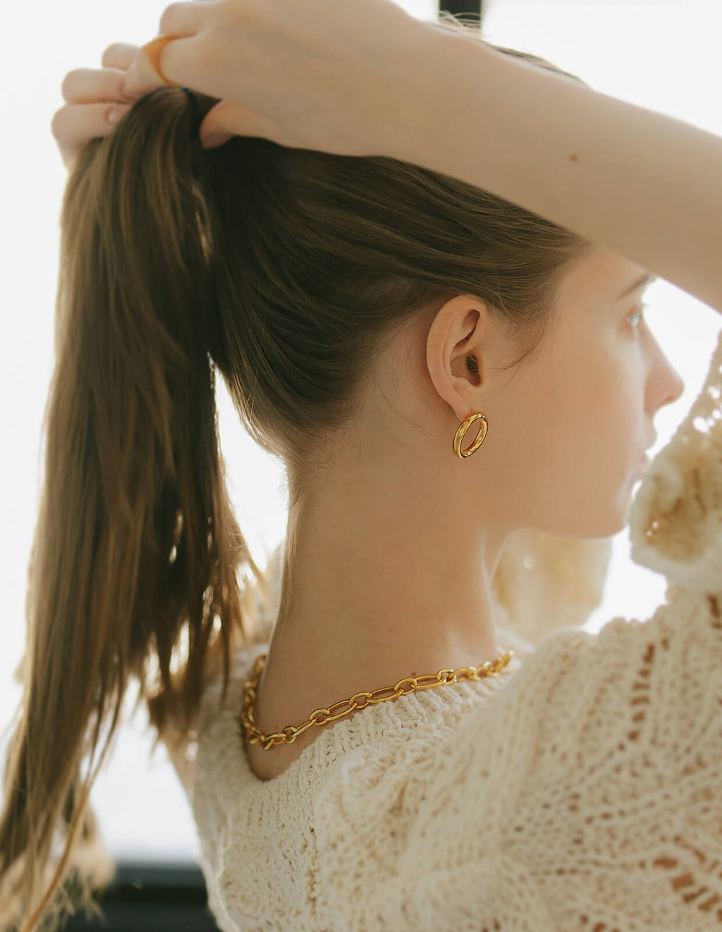 18K Gold Plated Sterling Silver Puffy Hoop Pierce | AUREOLA