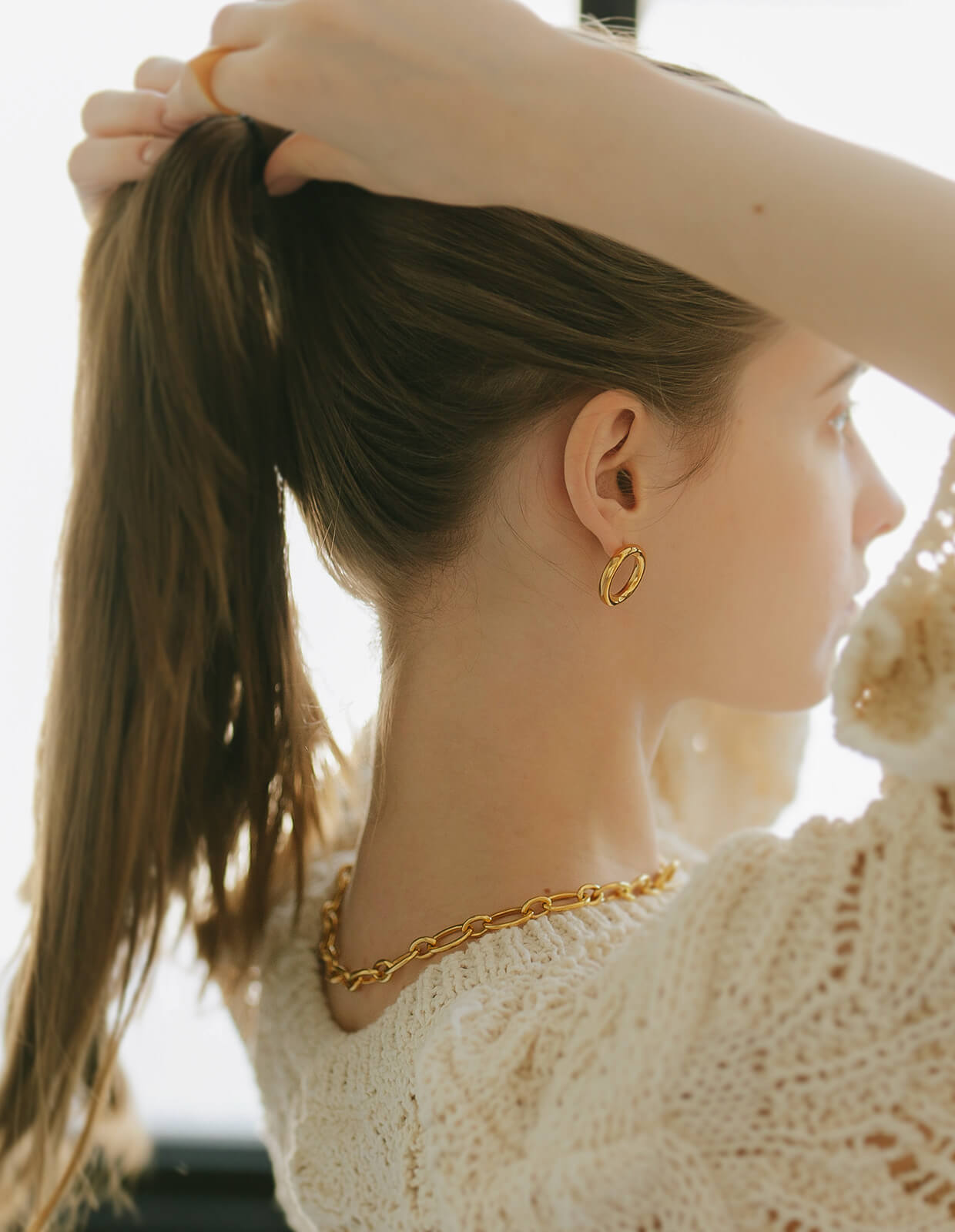 18K Gold Plated Sterling Silver Puffy Hoop Pierce | AUREOLA