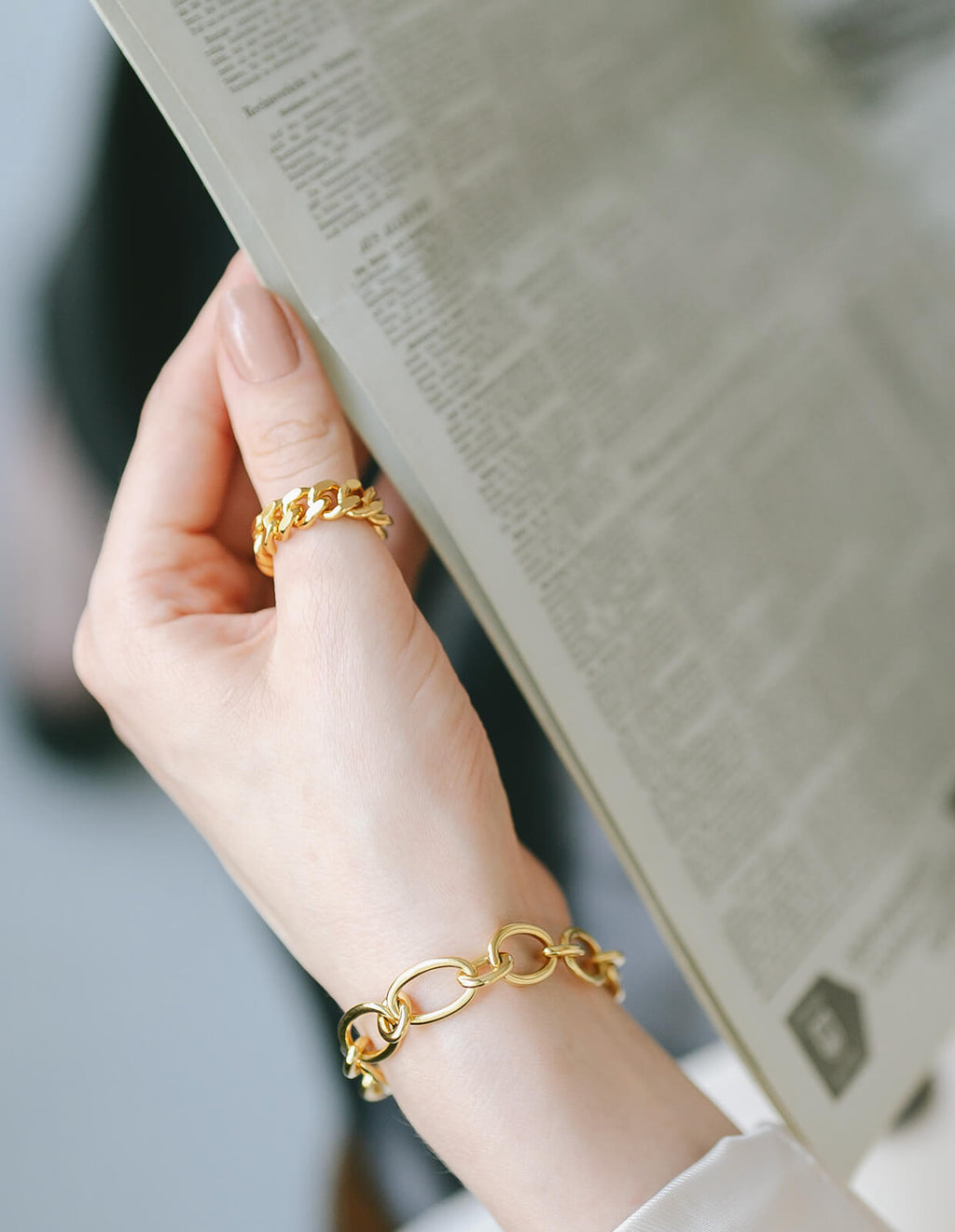 18K Gold Plated Sterling Silver Cuban Link Chain Ring | KAVALERI