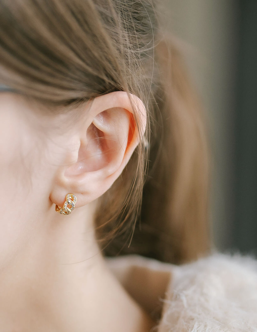 18K Gold Plated Sterling Silver Chain Cz Pave Hoop Earrings | KYKLOS-CHAIN