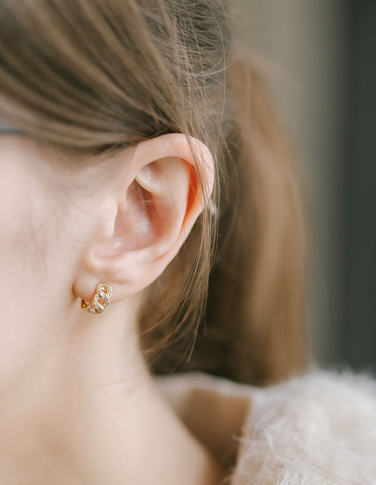 18K Gold Plated Sterling Silver Chain Cz Pave Hoop Earrings | KYKLOS-CHAIN