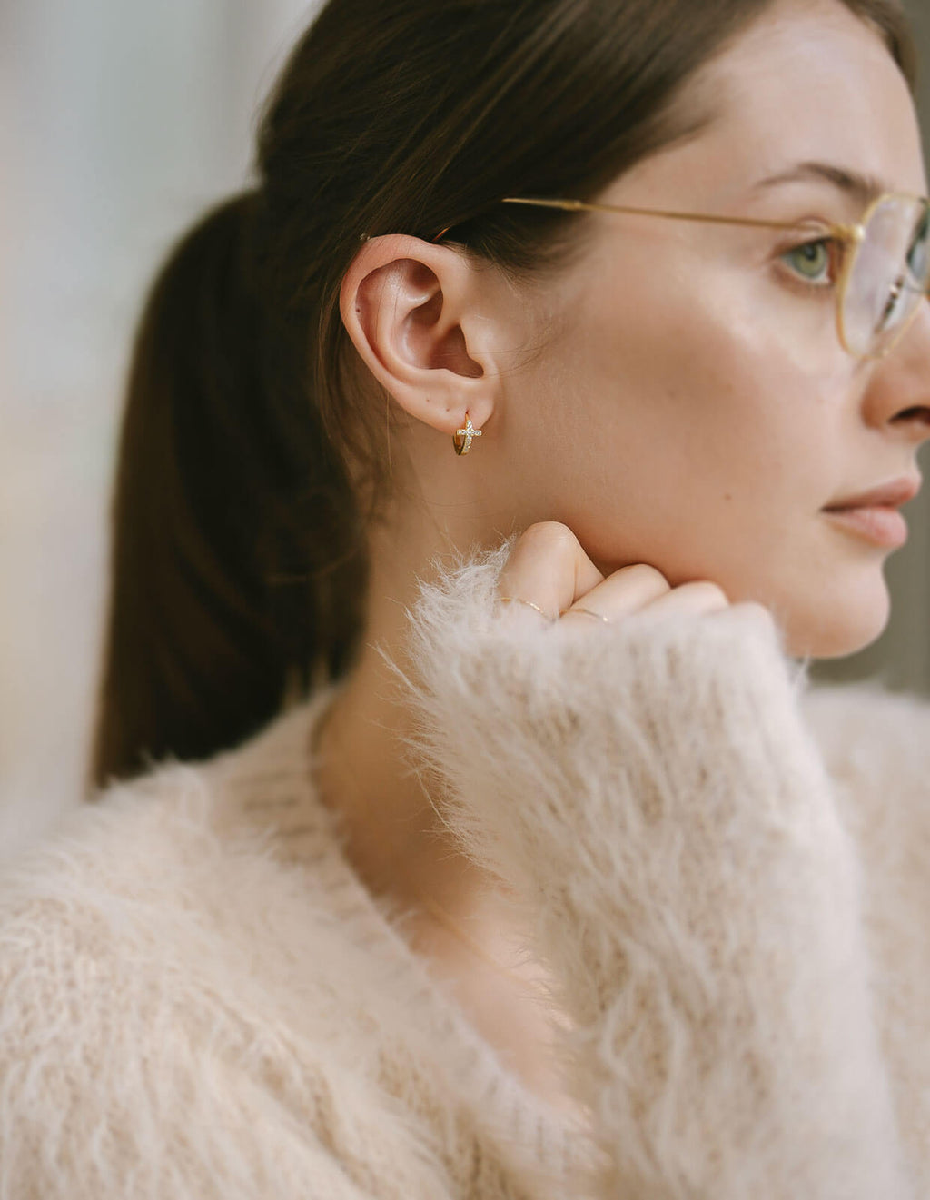 18K Gold Plated Sterling Silver Cross Pave Hoop Earrings | KYKLOS-CROS