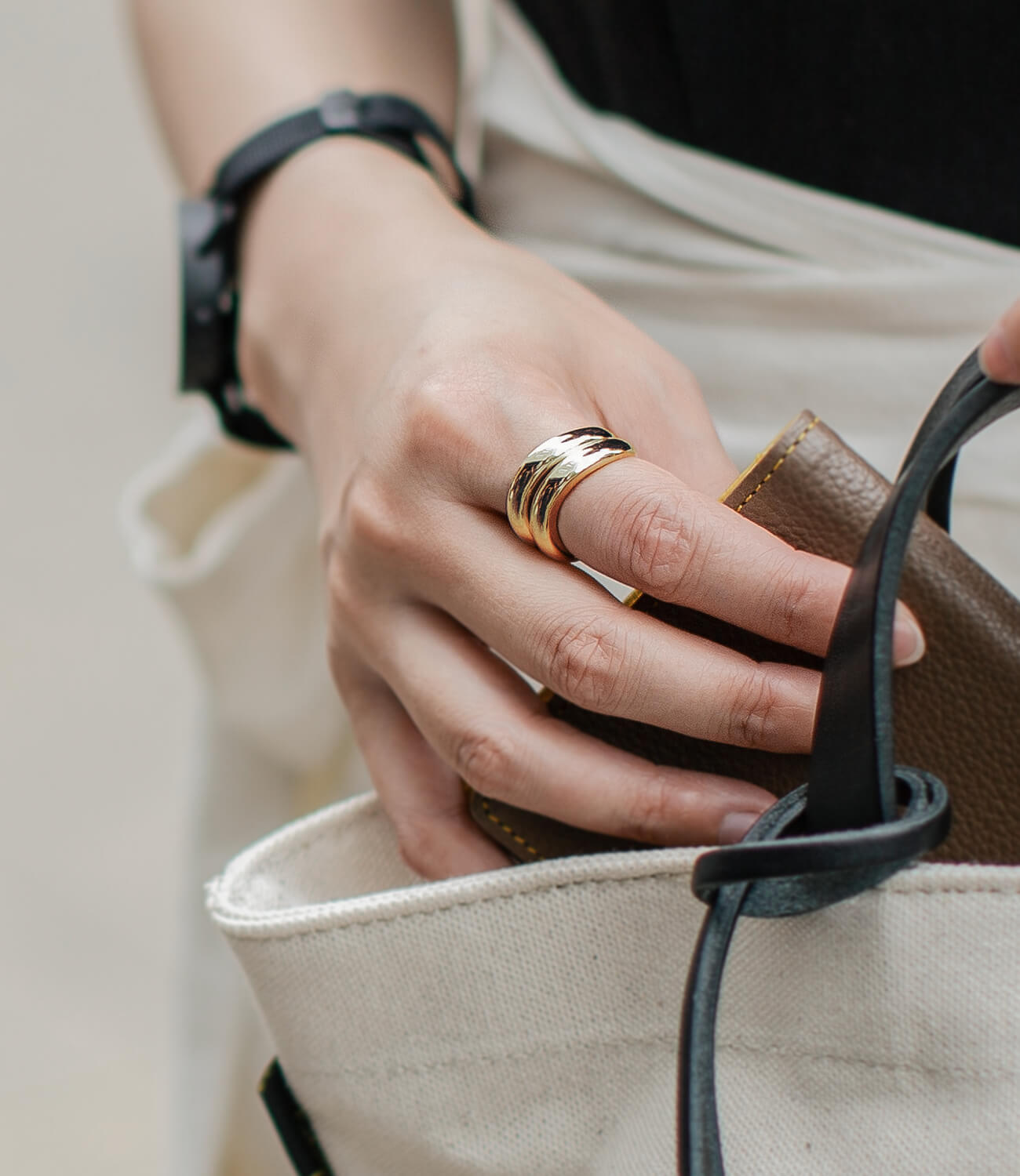 18K Gold Plated Sterling Silver Hand Forged Wavy Ring | ULUA