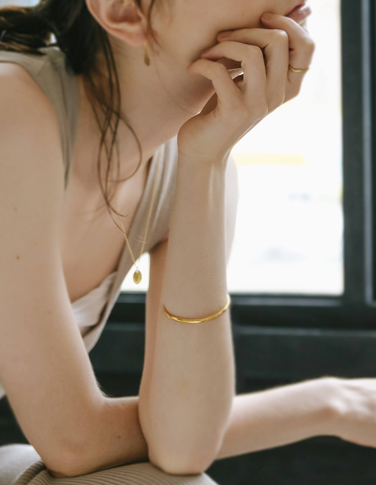 18K Gold Plated Sterling Silver Smooth Round Open Bangle | LADIER