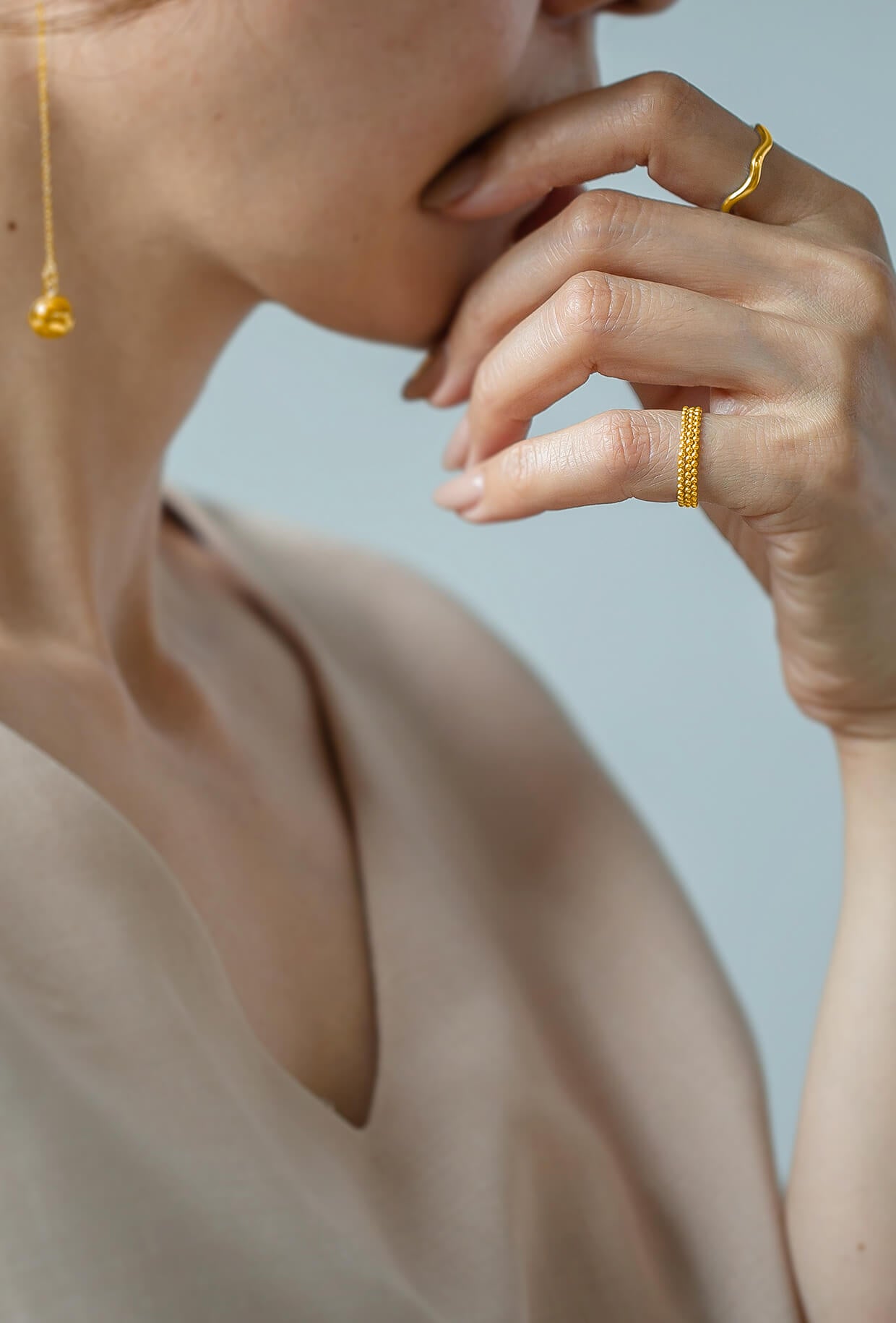 18K Gold Plated Sterling Silver Stacking Ball Chain Ring | LASSO