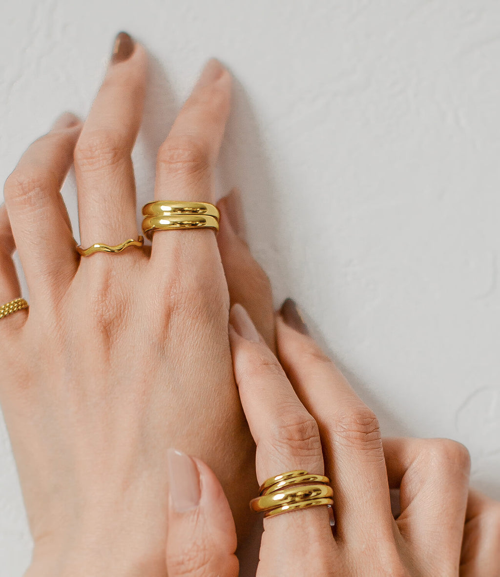 18K Gold Plated Sterling Silver Hand Forged Wavy Ring | ULUA