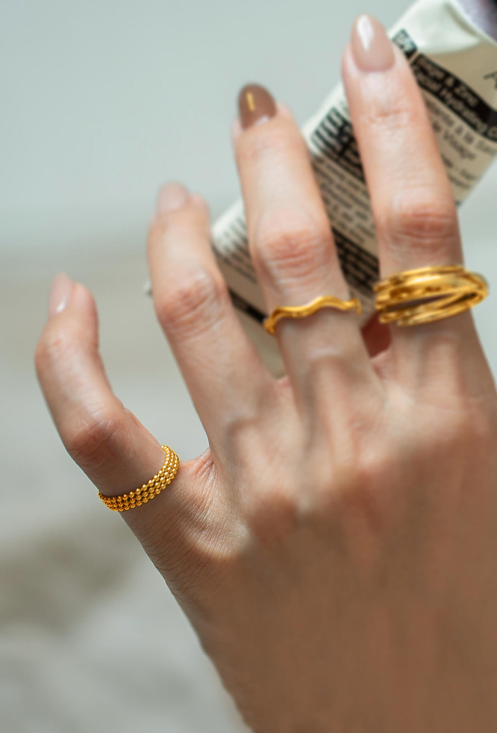 18K Gold Plated Sterling Silver Stacking Ball Chain Ring | LASSO