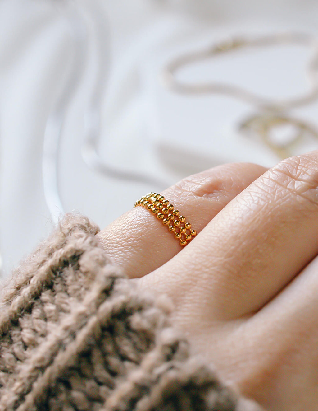18K Gold Plated Sterling Silver Stacking Ball Chain Ring | LASSO