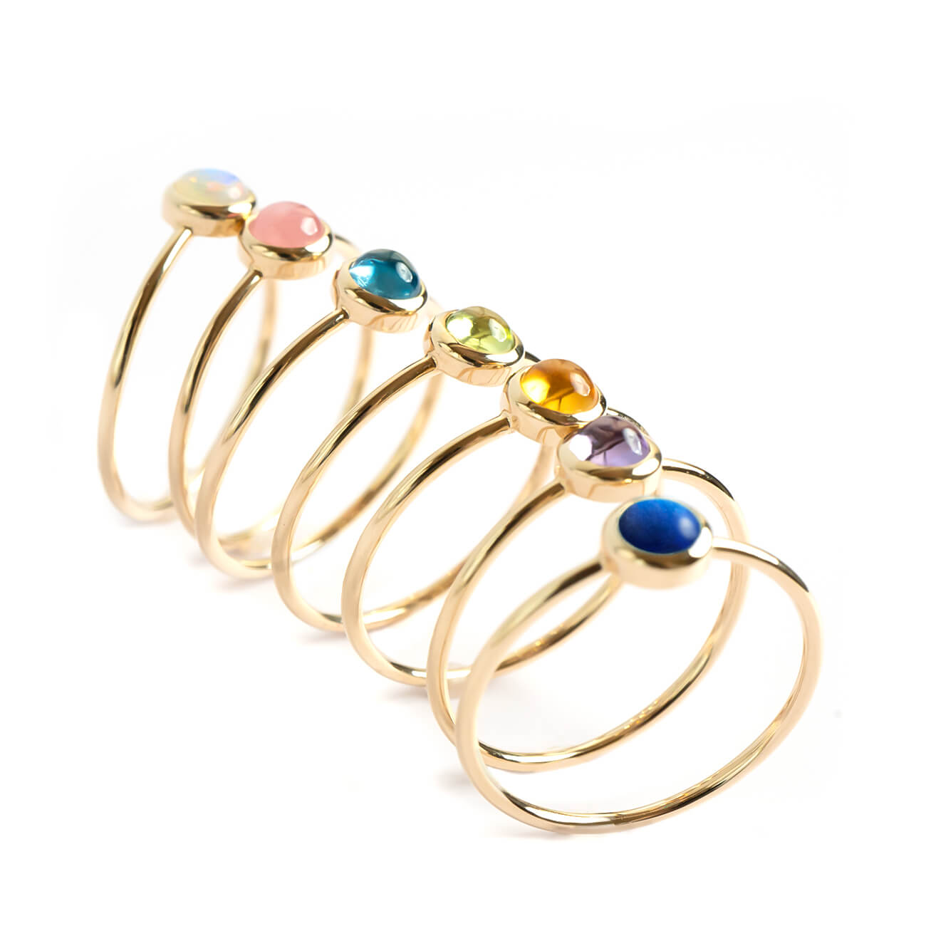 10K Gold 7color Gemstone Cabochon Ring | LUPAUS