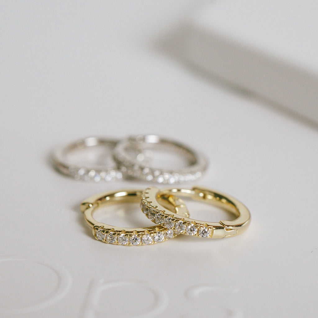 18K Gold Plated Sterling Silver Straight Pave Hoop Earrings | KYKLOS-STR
