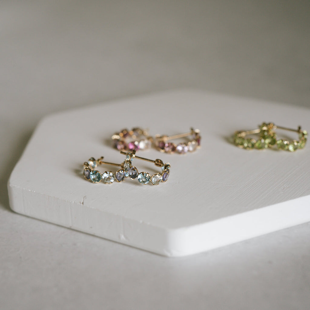 10K Gold Multicolor Gemstone Huggie Hoop Earrings | MAROLOKKO