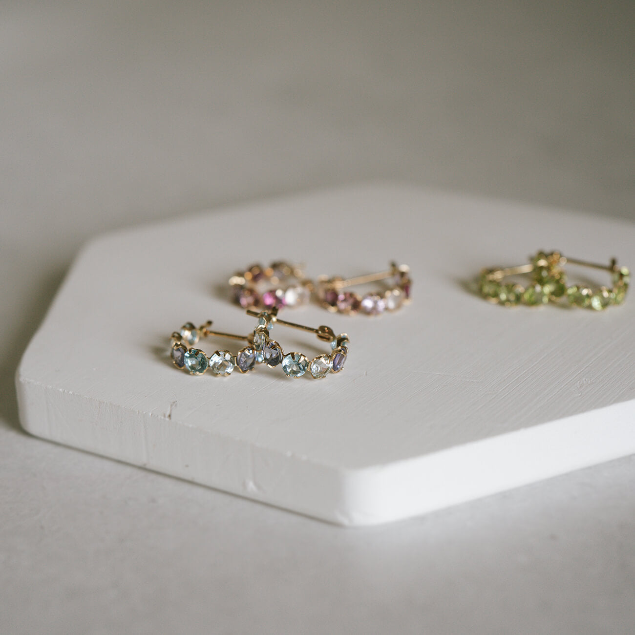10K Gold Multicolor Gemstone Huggie Hoop Earrings | MAROLOKKO