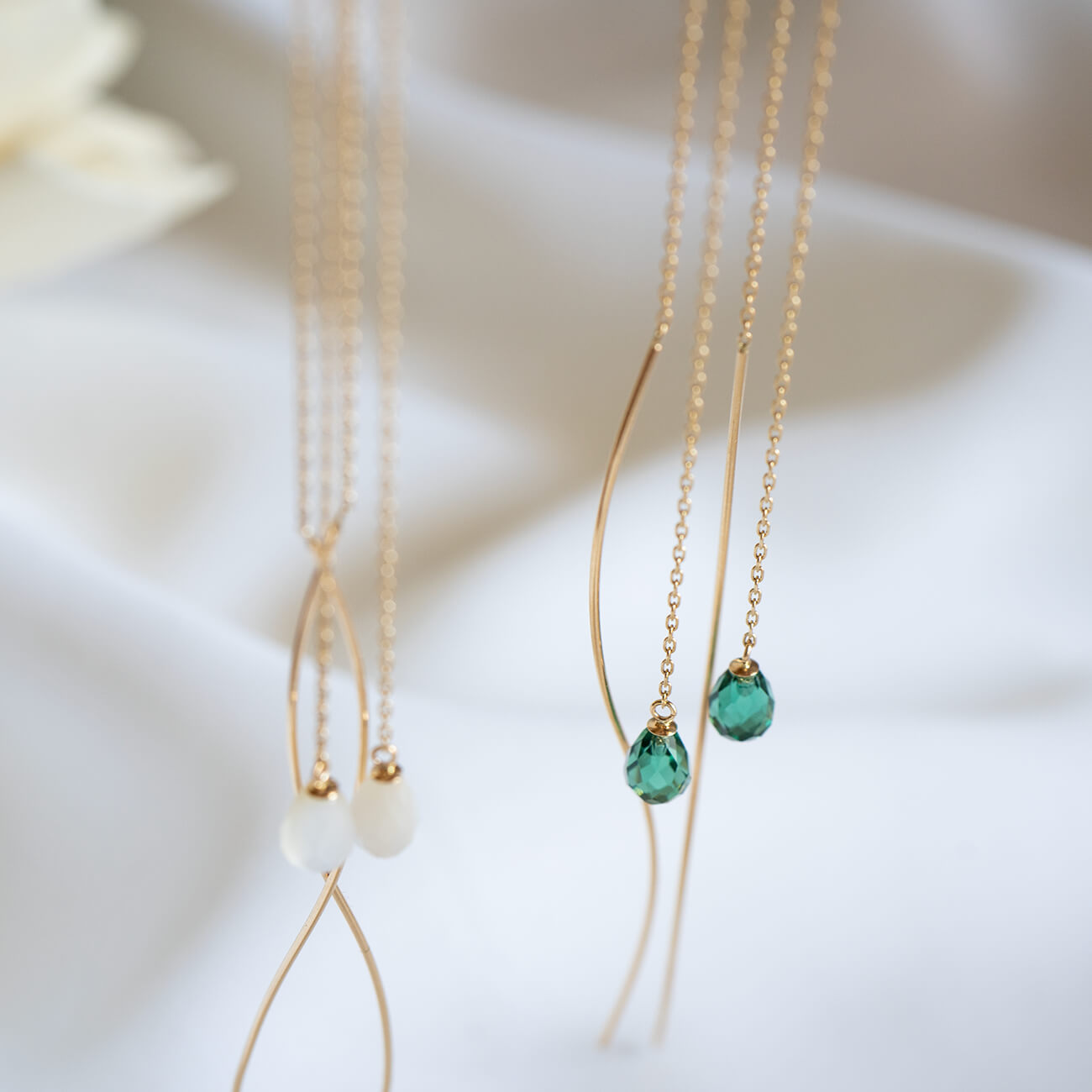 10K Gold Gemstone Wavy Long Earrings | ORNE-TEAR