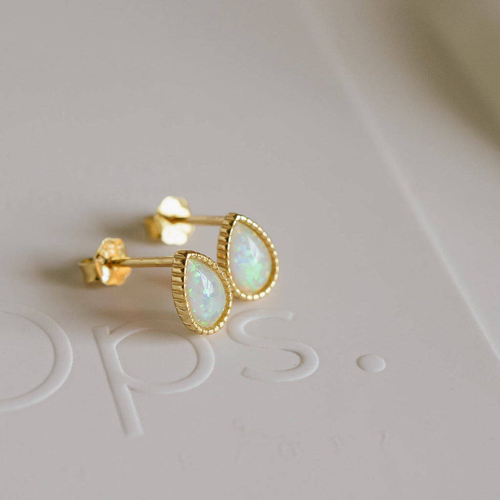 18K Gold Plated Sterling Silver Drop Synthetic Opal Earrings | SOPOROS-DROP