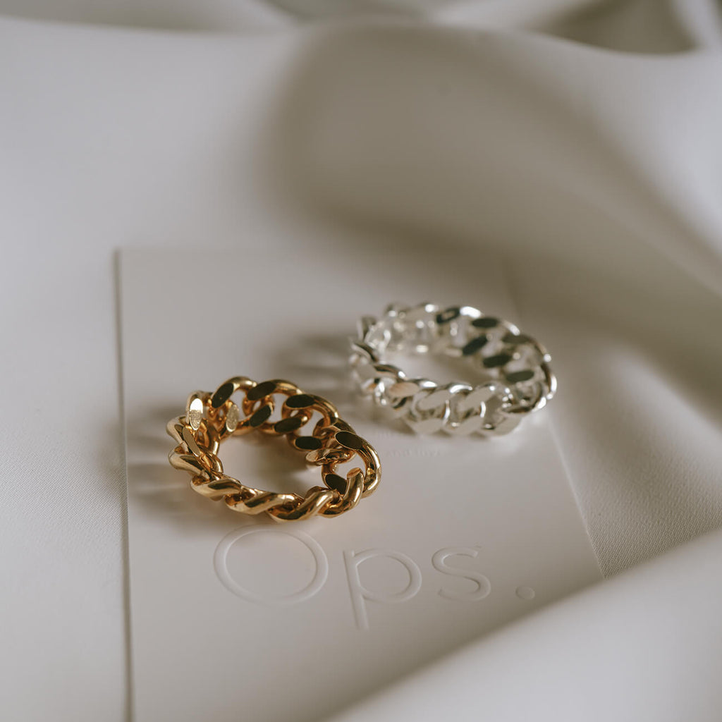 18K Gold Plated Sterling Silver Cuban Link Chain Ring | KAVALERI