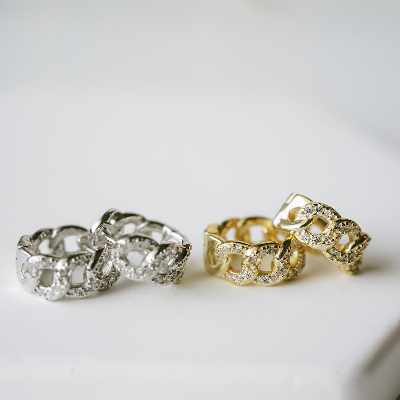 18K Gold Plated Sterling Silver Chain Cz Pave Hoop Earrings | KYKLOS-CHAIN