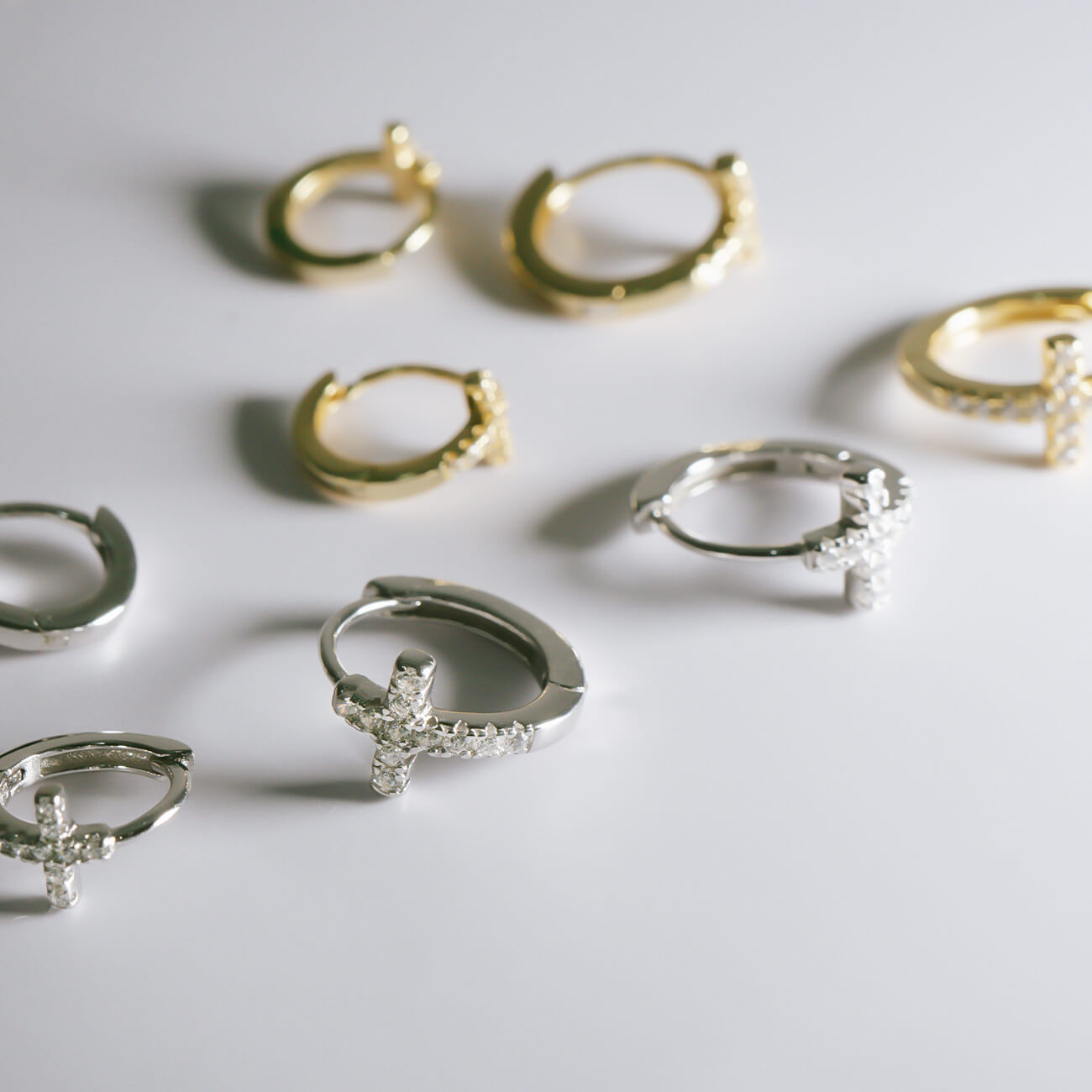 18K Gold Plated Sterling Silver Cross Pave Hoop Earrings | KYKLOS-CROS