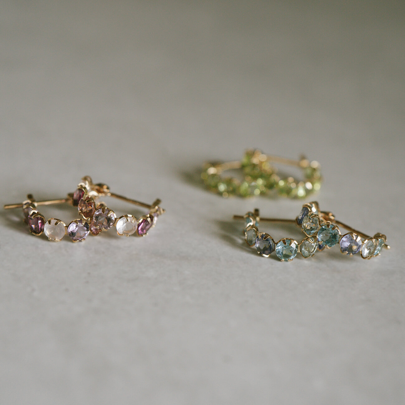 10K Multicolor Gemstone Huggie Hoop Earrings | Marolokko