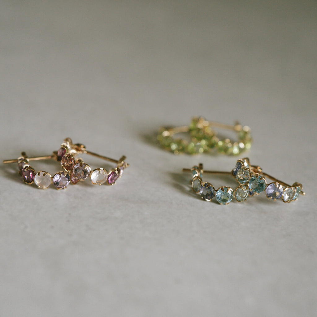 10K Gold Multicolor Gemstone Huggie Hoop Earrings | MAROLOKKO