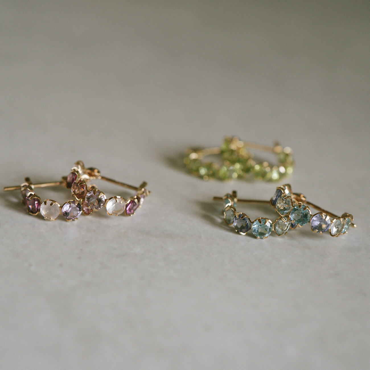 10K Gold Multicolor Gemstone Huggie Hoop Earrings | MAROLOKKO