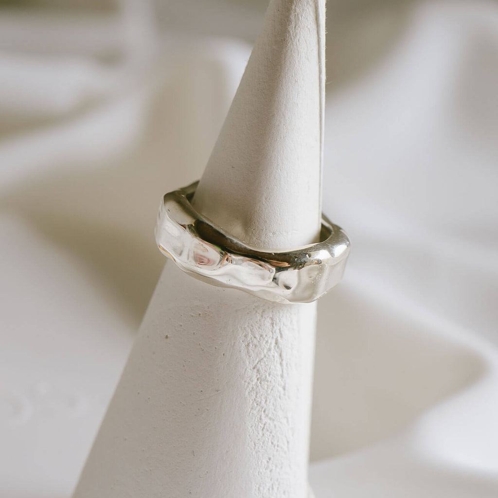 Ops 2 Rings 18K Gold Plated Sterling Silver Hammered Wide Ring | Ops. – Ops. Jewelry