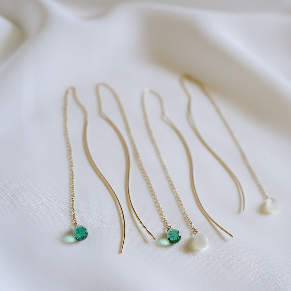 10K Gold Gemstone Wavy Long Earrings | ORNE-TEAR