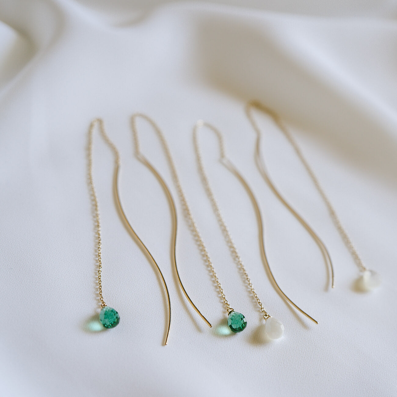 10K Gemstone Wavy Long Earrings | ORNE-TEAR