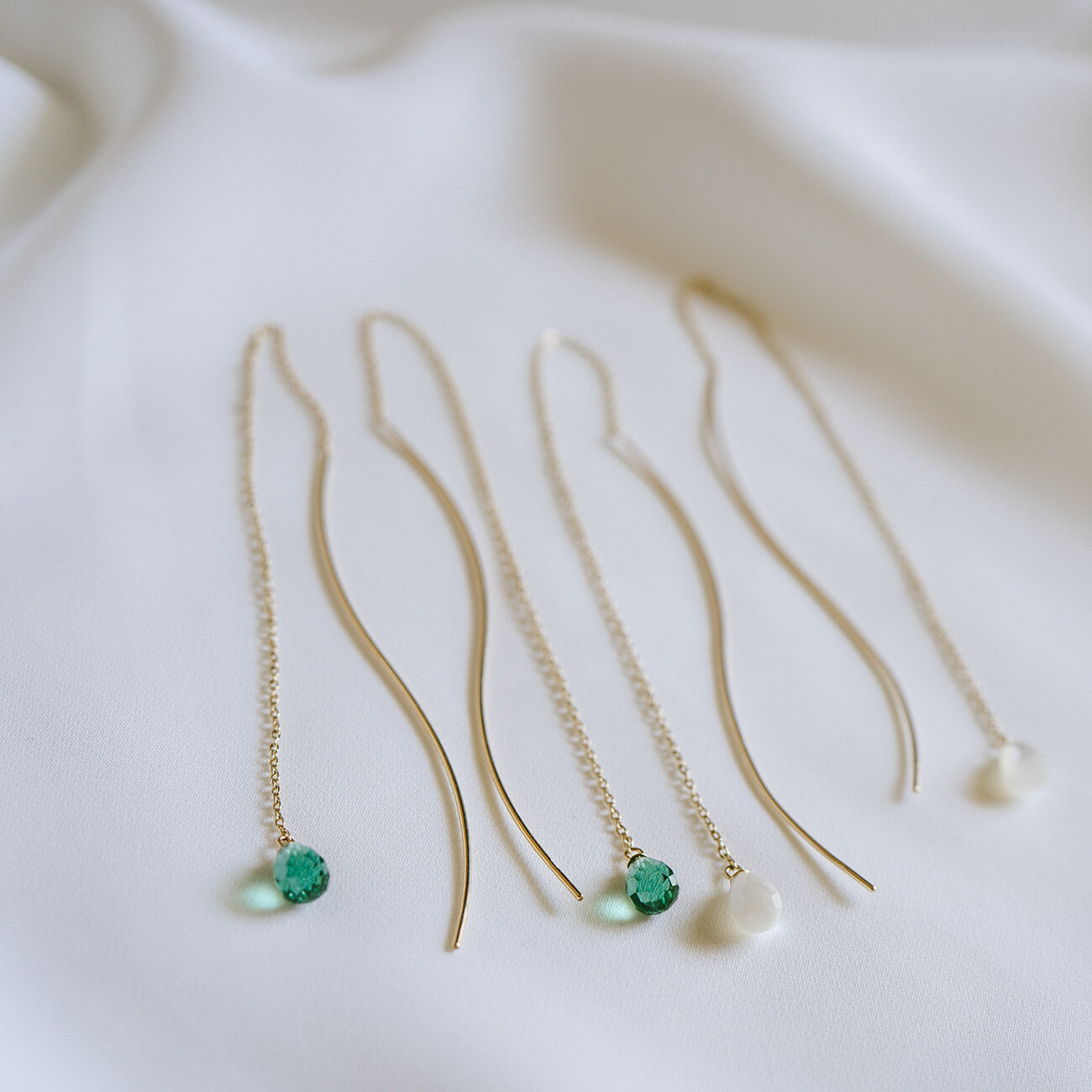 10K Gold Gemstone Wavy Long Earrings | ORNE-TEAR