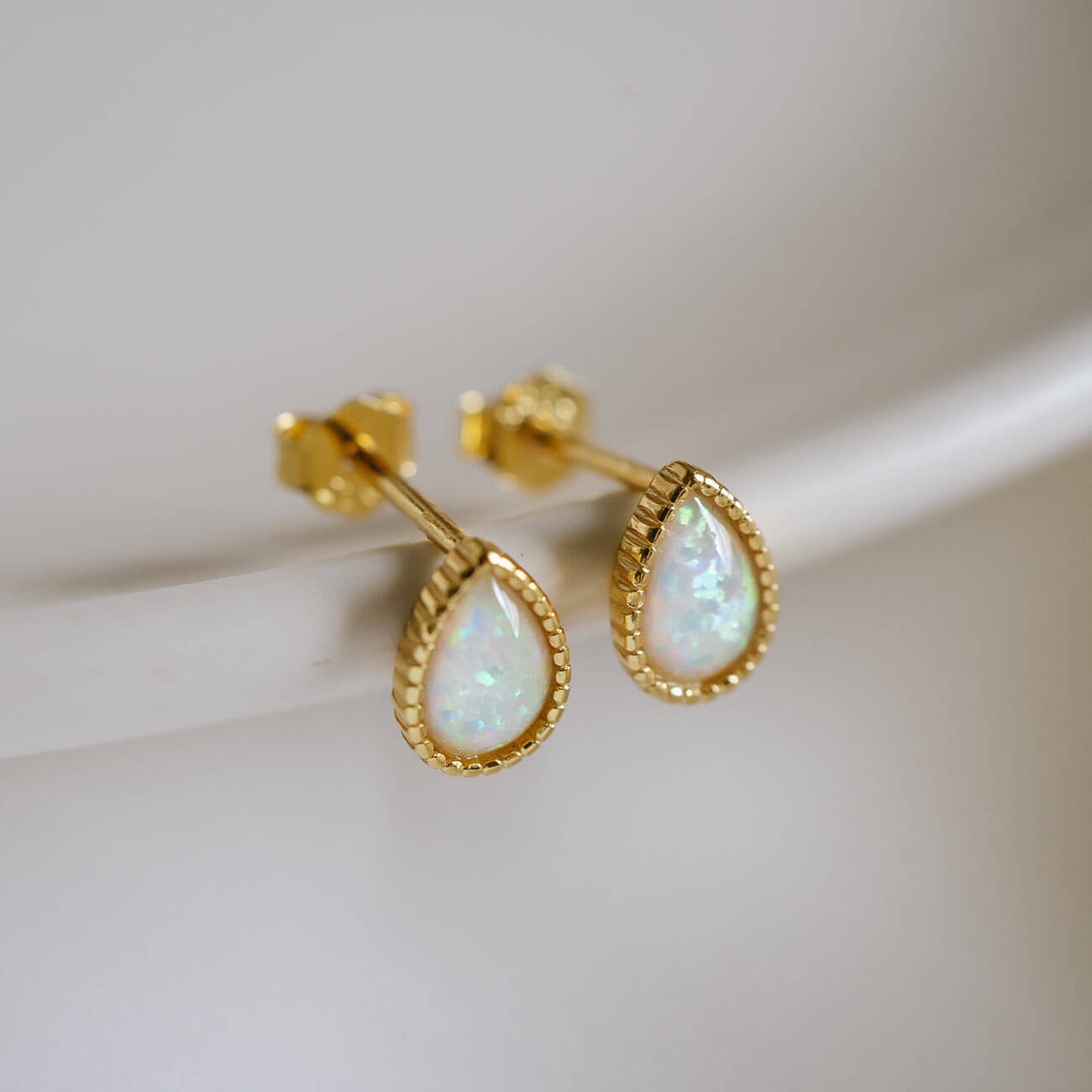 18K Gold Plated Sterling Silver Drop Synthetic Opal Earrings | SOPOROS-DROP