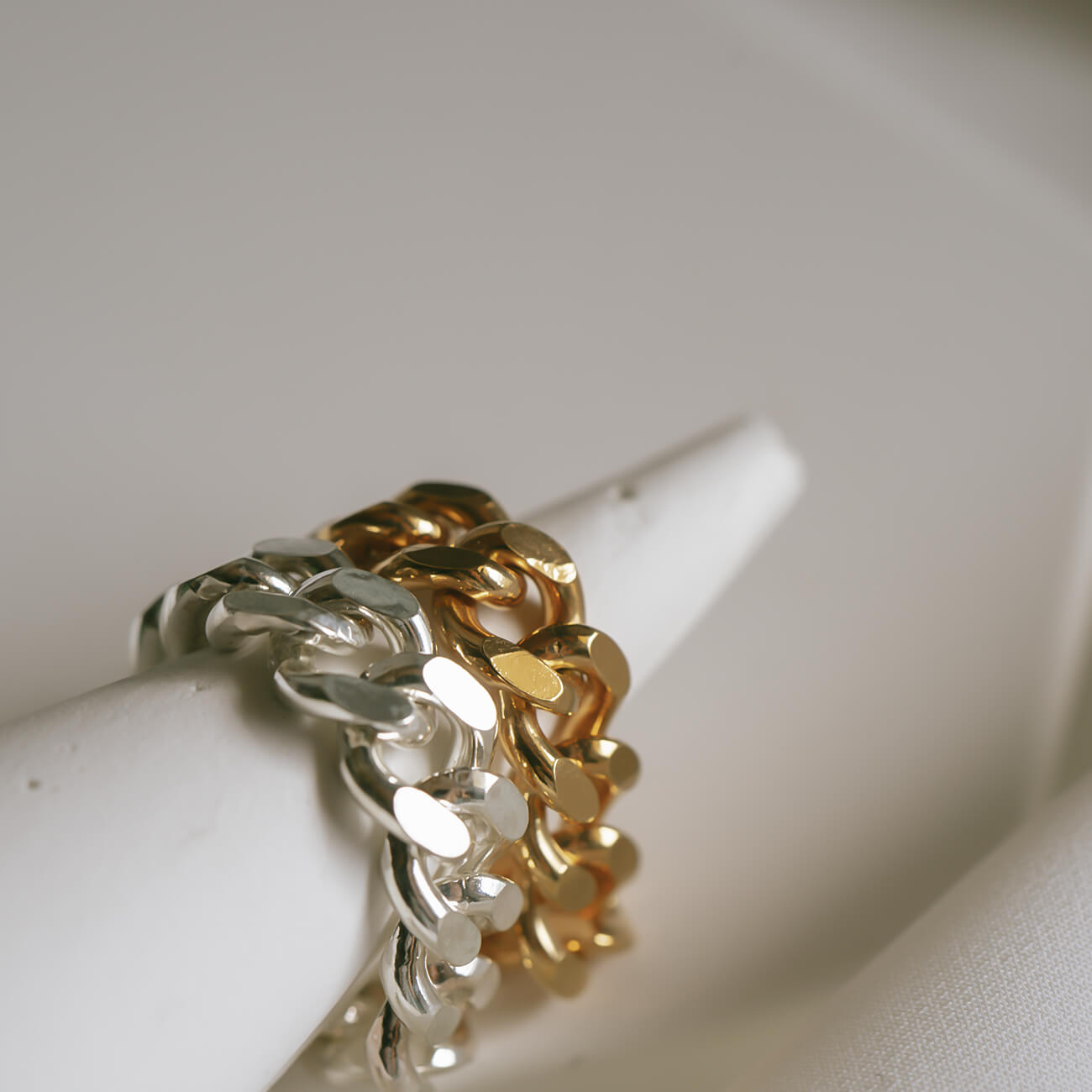 18K Gold Plated Sterling Silver Cuban Link Chain Ring | KAVALERI