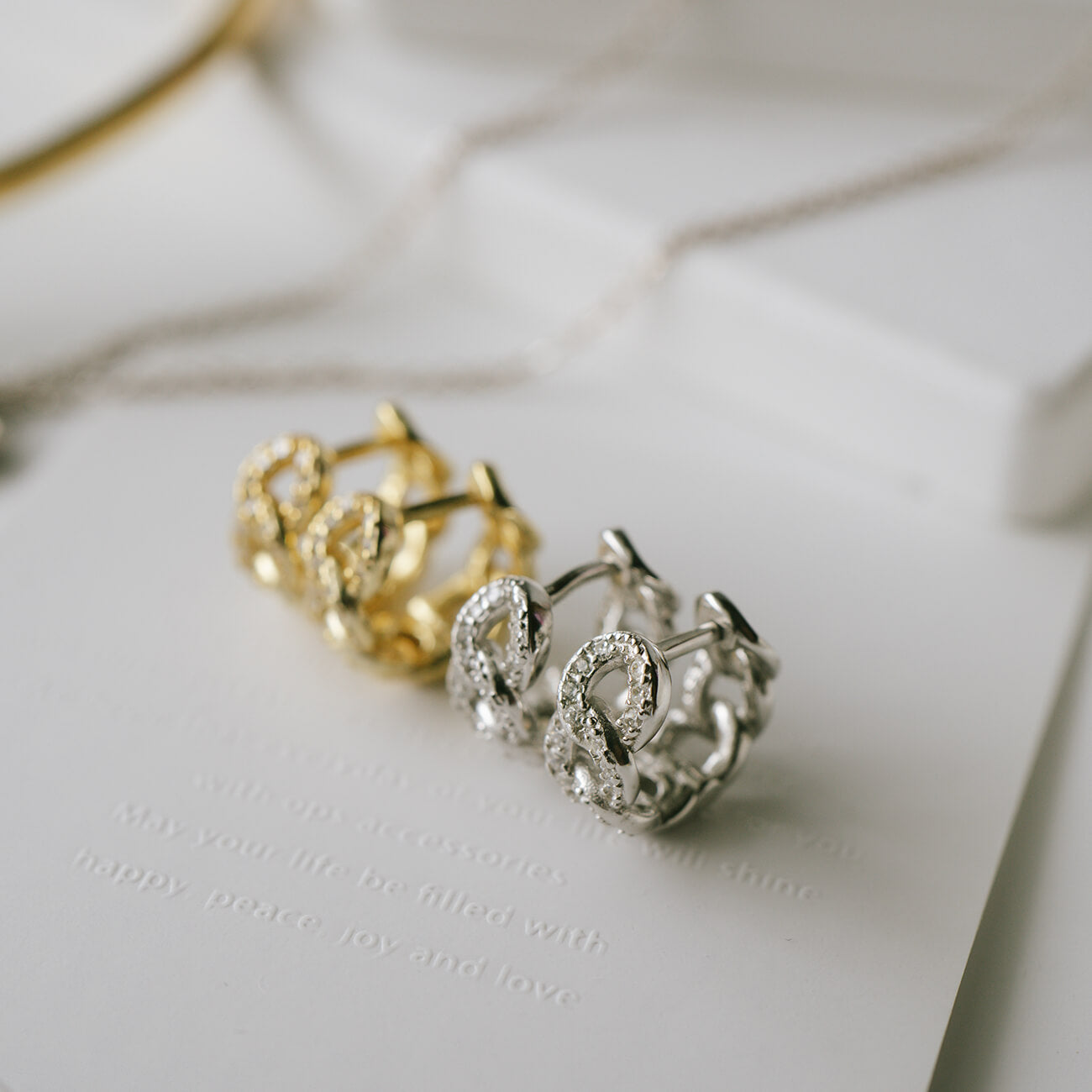 18K Gold Plated Sterling Silver Chain Cz Pave Hoop Earrings | KYKLOS-CHAIN