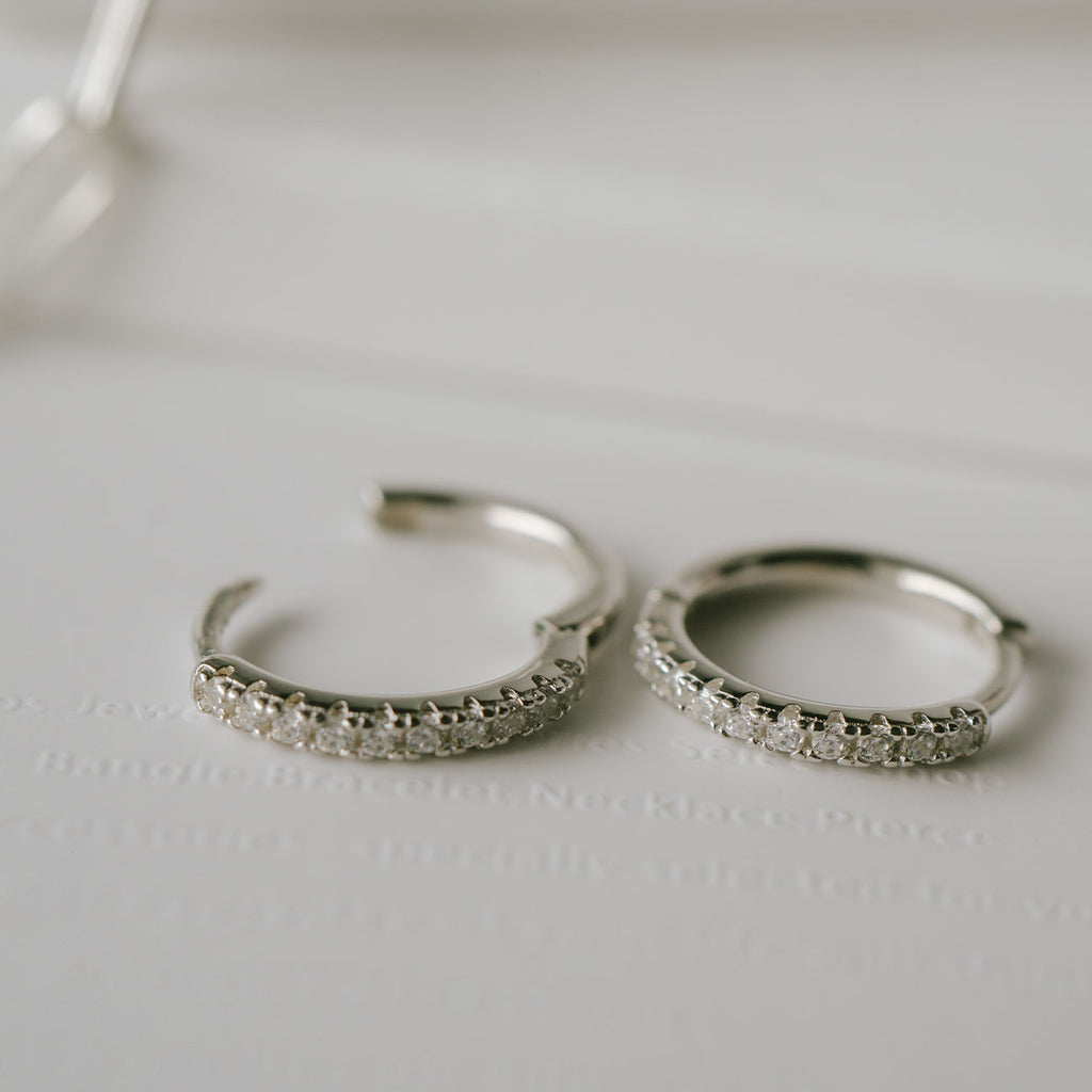 18K Gold Plated Sterling Silver Straight Pave Hoop Earrings | KYKLOS-STR