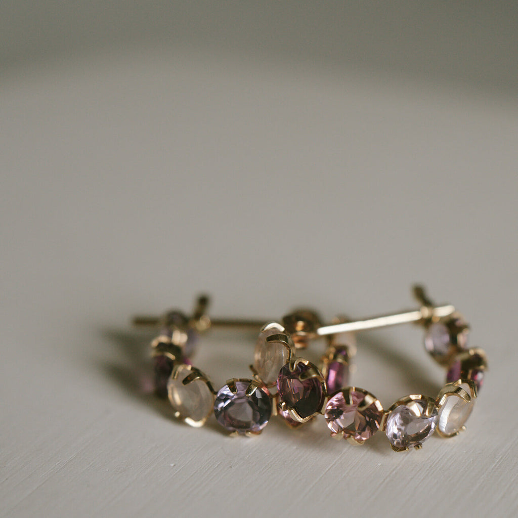 10K Gold Multicolor Gemstone Huggie Hoop Earrings | MAROLOKKO