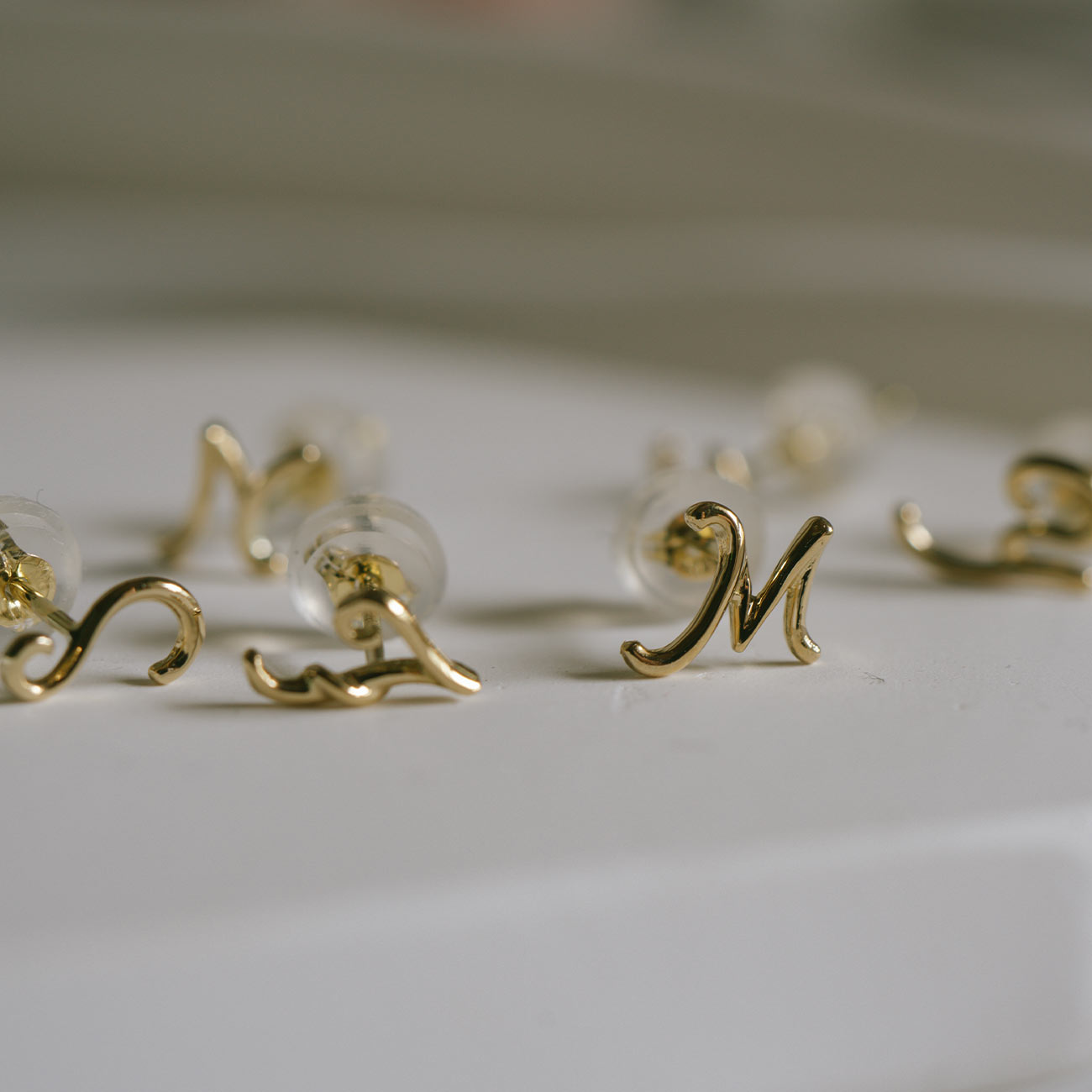 18K Gold Petit Cursive Initial Earring | MOLLICA LETTERA