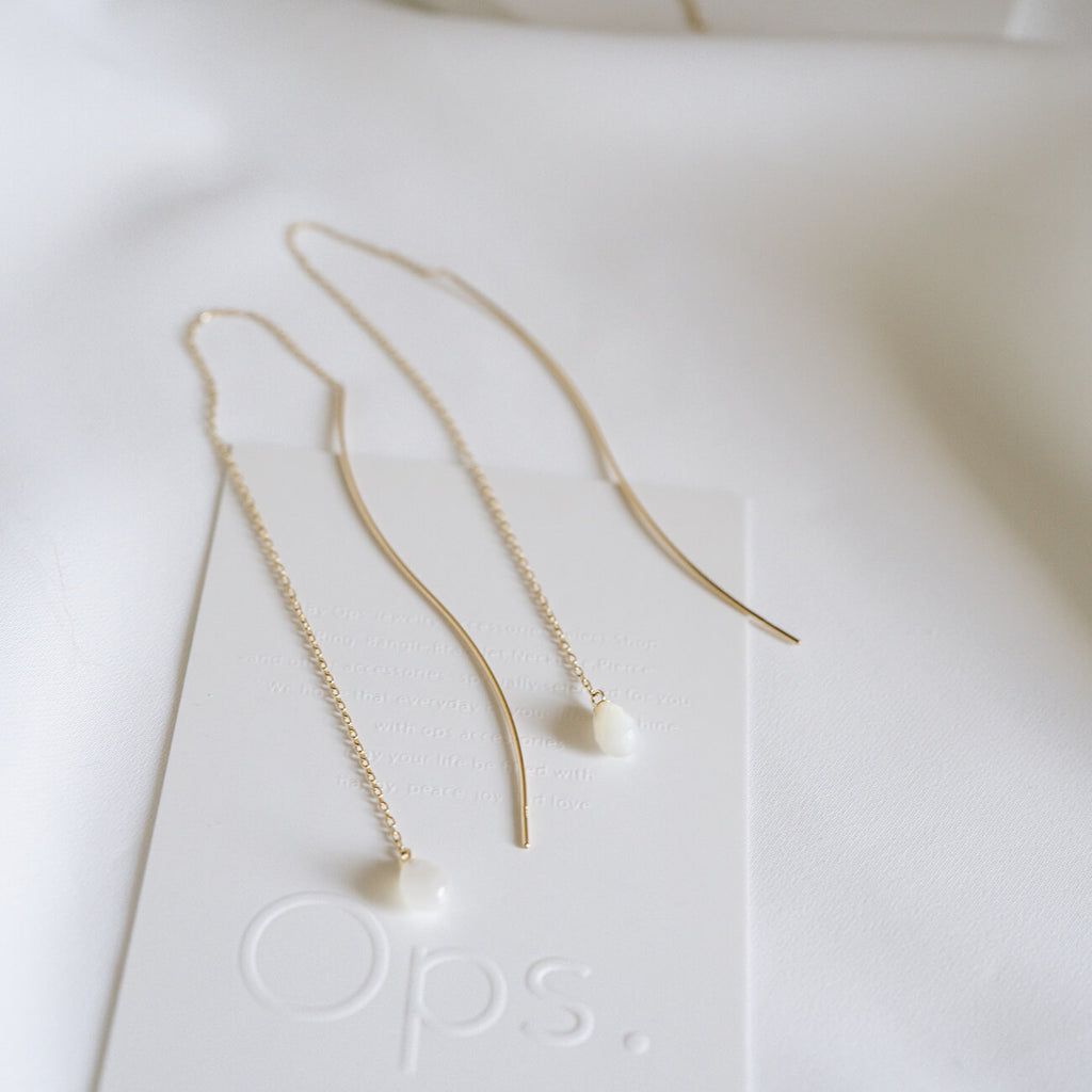 10K Gold Gemstone Wavy Long Earrings | ORNE-TEAR
