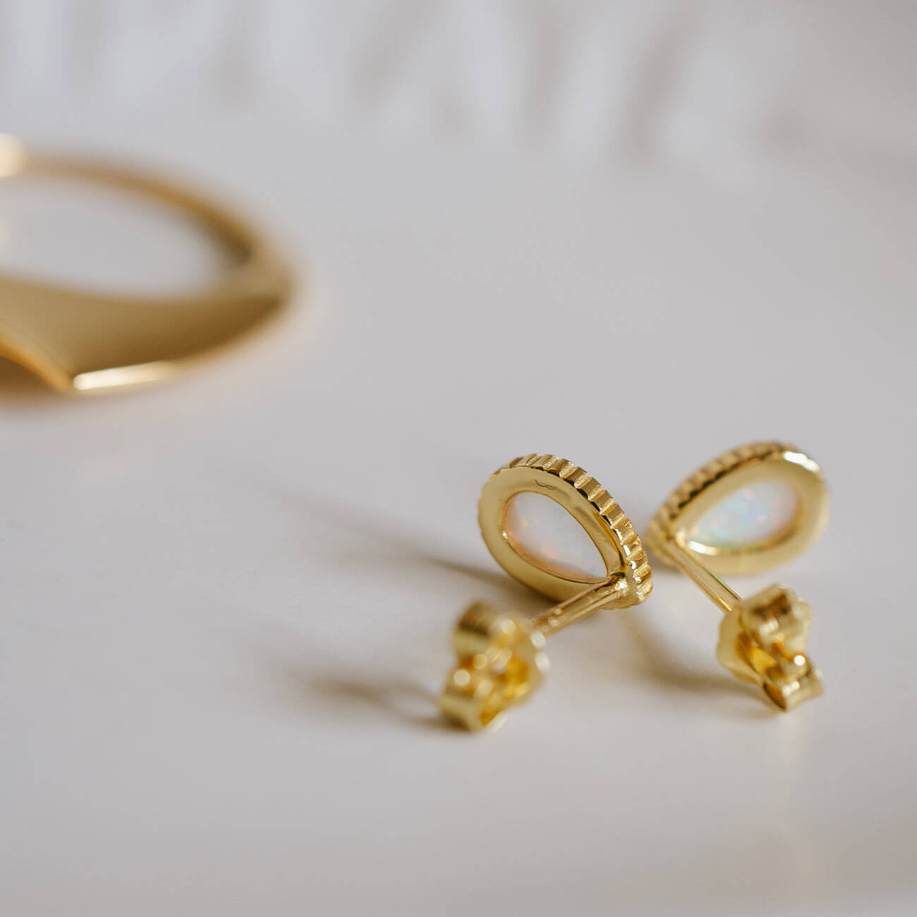 18K Gold Plated Sterling Silver Drop Synthetic Opal Earrings | SOPOROS-DROP