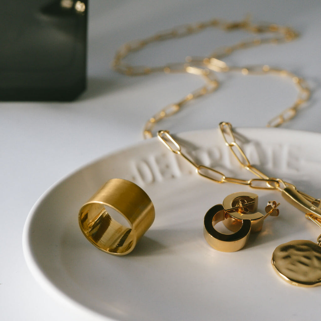 18K Gold Plated Sterling Silver Wide Tube Ring | TORONC MATTE